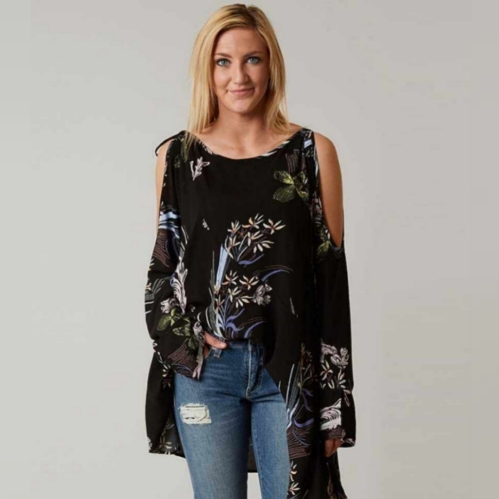 Free People Clear Skies Printed Tunic Dress Cold Shoulder